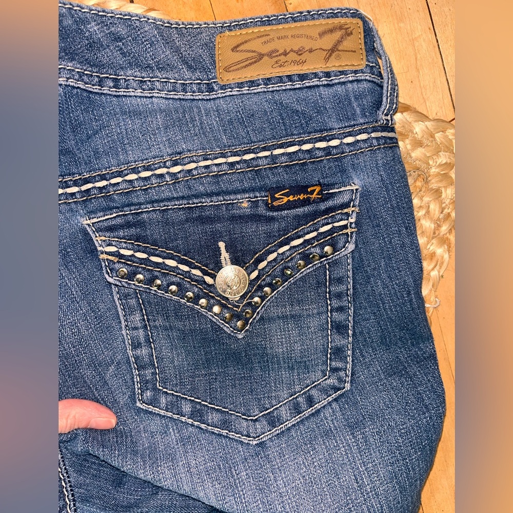 Seven 7 Premium Bootcut Jean -Contrast stitch - Flap Pocket-low- mid rise-Sz 31” - Picture 5 of 10